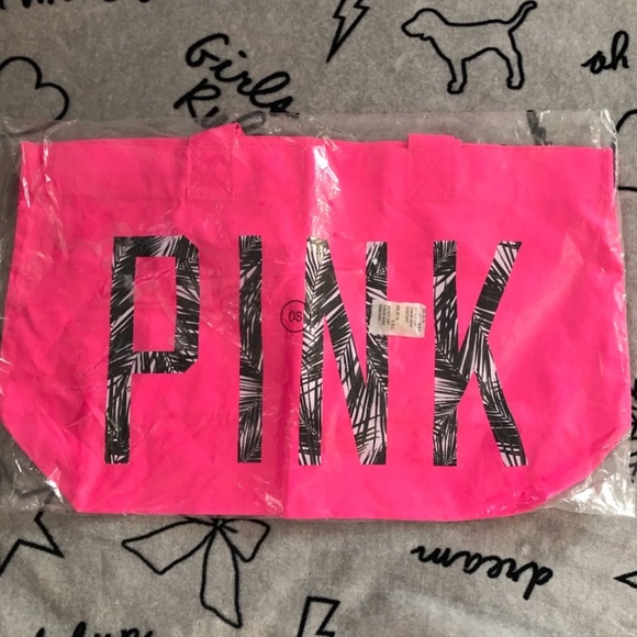 VS PINK TROPICAL PALM TOTE BAG - Picture 2 of 3